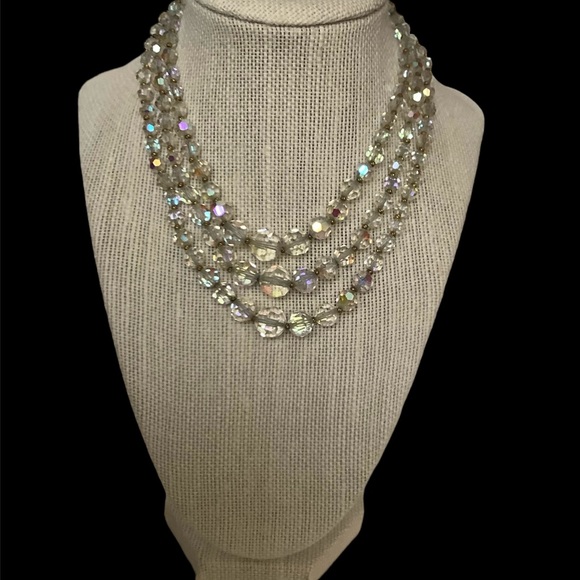 Vintage Aurora Borealis Three Strand Crystal Necklace in Original Case - Picture 3 of 7